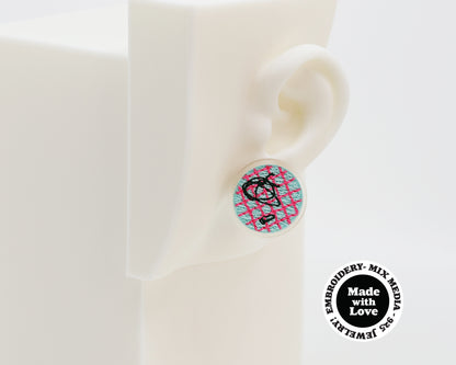 Asymmetrical Embroidery Note #A004 Earrings