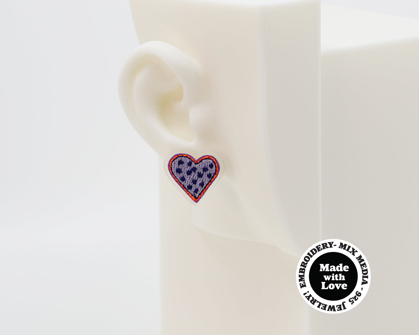 Embroidery Heart #A001 Earrings