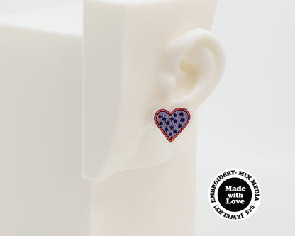 Embroidery Heart #A001 Earrings