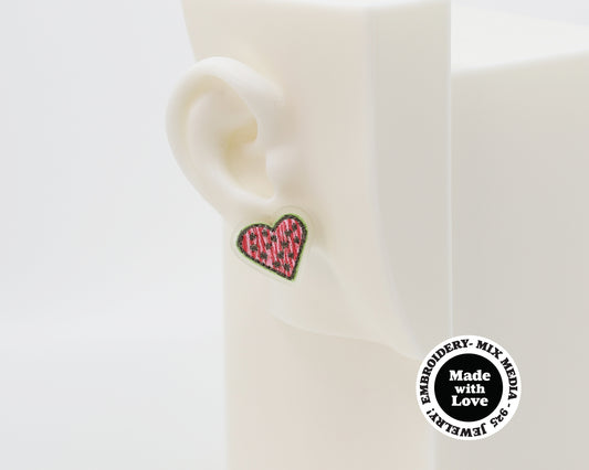 Embroidery Heart #A004 Earrings