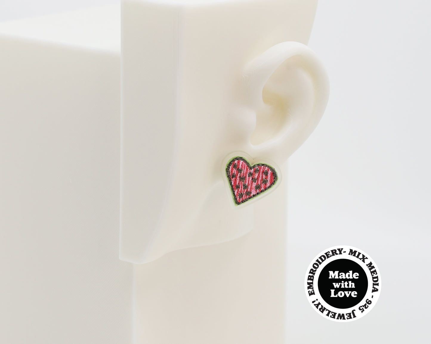 Embroidery Heart #A004 Earrings