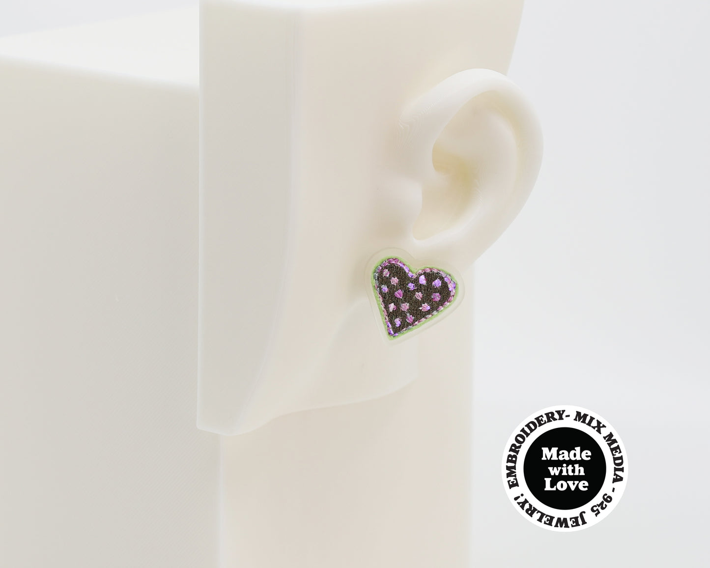 Embroidery Heart #A005 Earrings