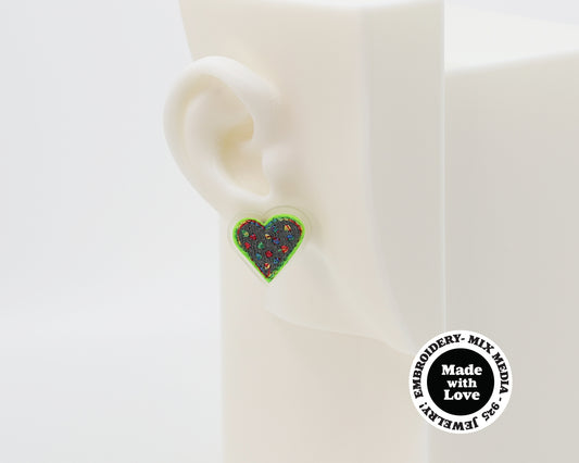 Embroidery Heart #A006 Earrings