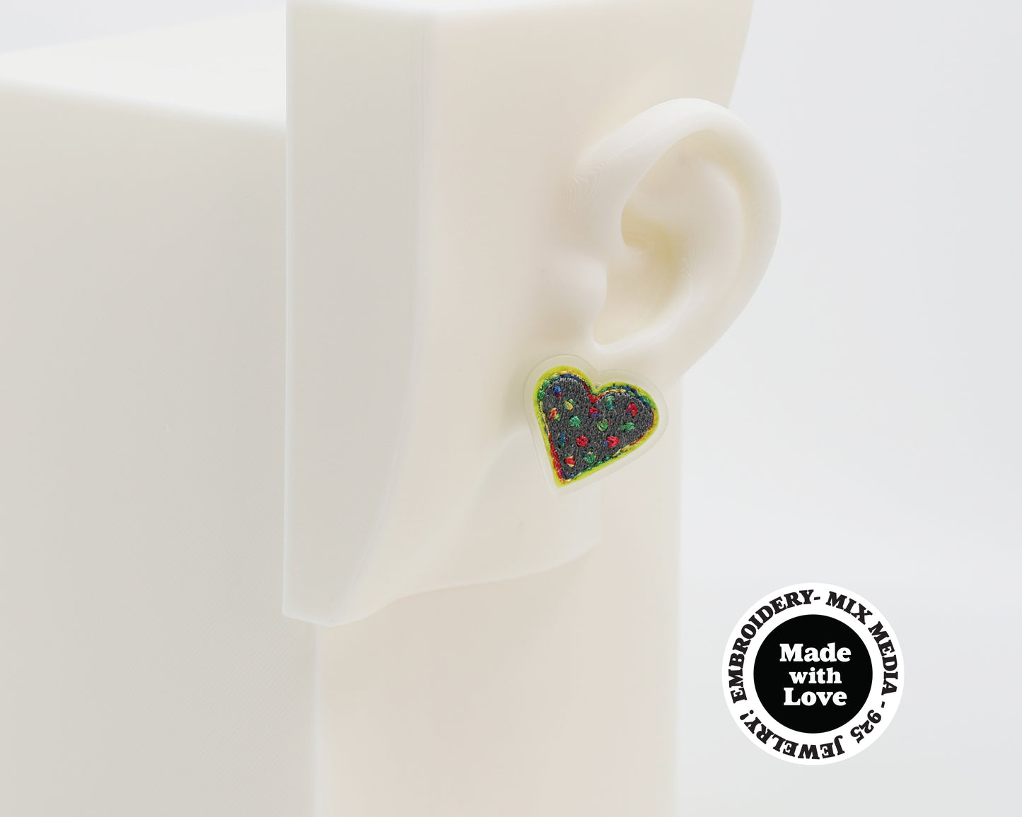 Embroidery Heart #A006 Earrings