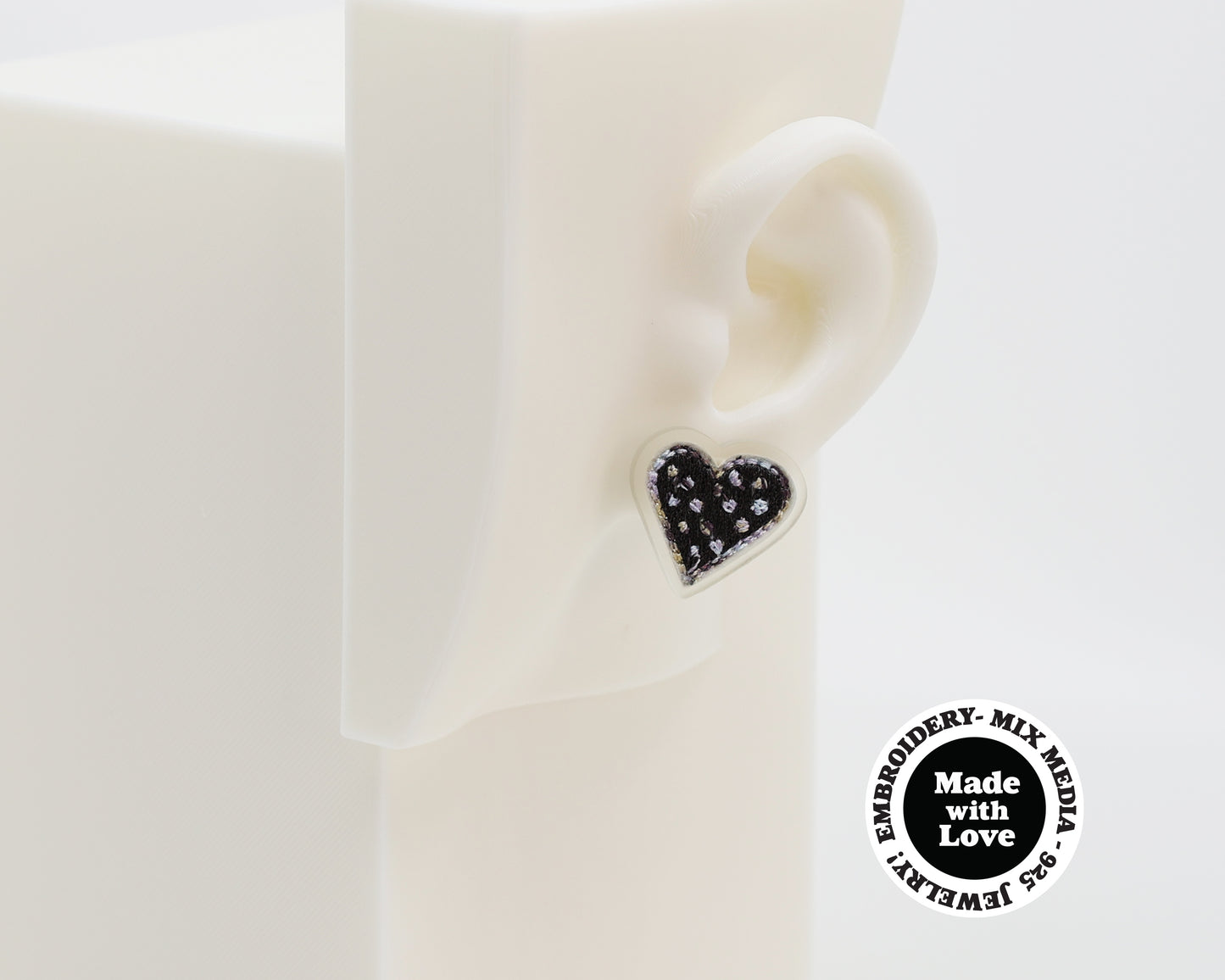 Embroidery Heart #A008 Earrings