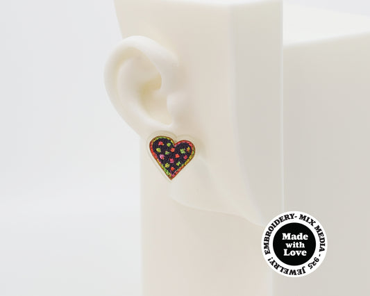 Embroidery Heart #A009 Earrings