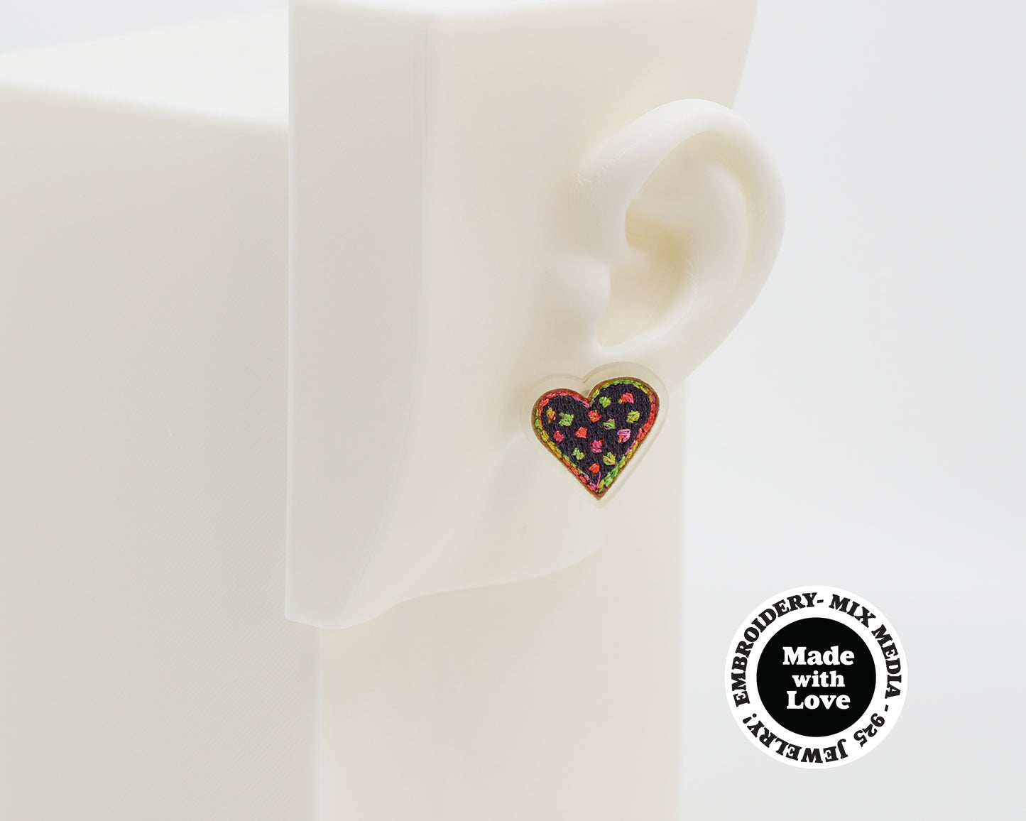 Embroidery Heart #A009 Earrings